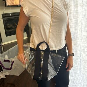 Medium clear tote with black and gold